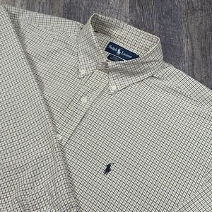 Polo Ralph Lauren Blake Button Down Shirt Mens Large Biege Gray Check Plaid Pony